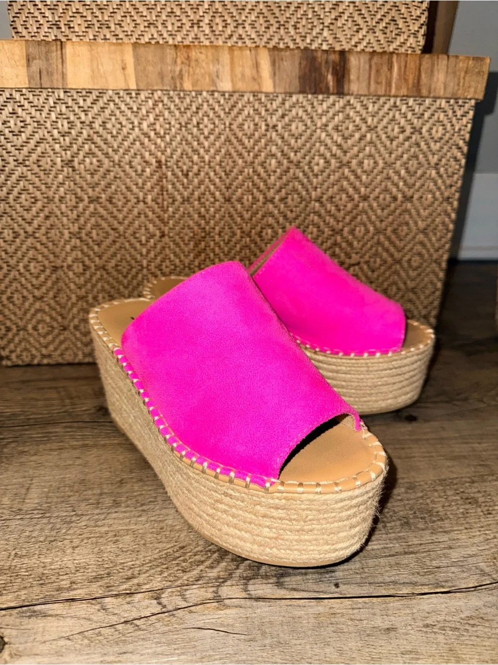 Soda Neon Pink Espadrille Platform Slide